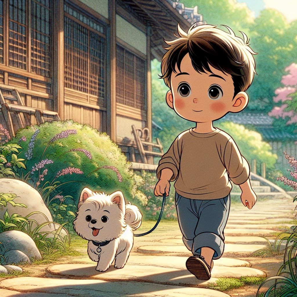 Shinchan and Shiro Walk, Studio Ghibli Style