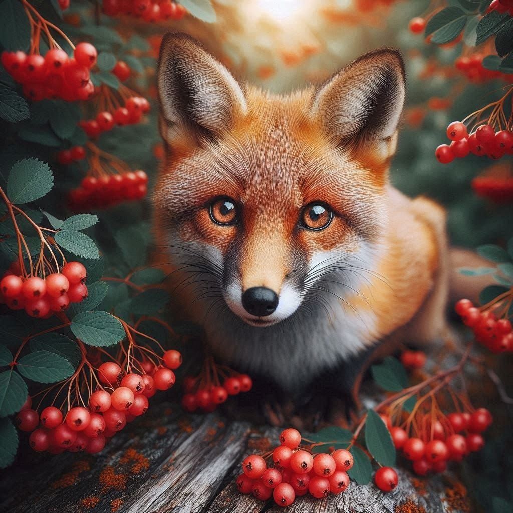 A fox with rowanberries