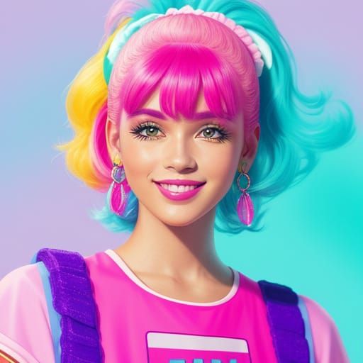 Smiling Woman in 80s Fashion: Retro Pop Art Portrait