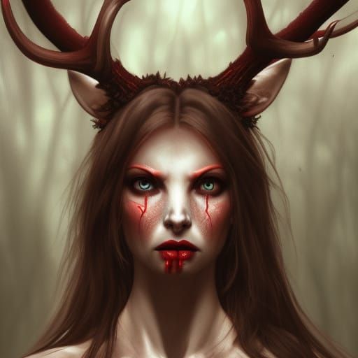 Horror Cryptid: Female Deer Hybrid Portrait