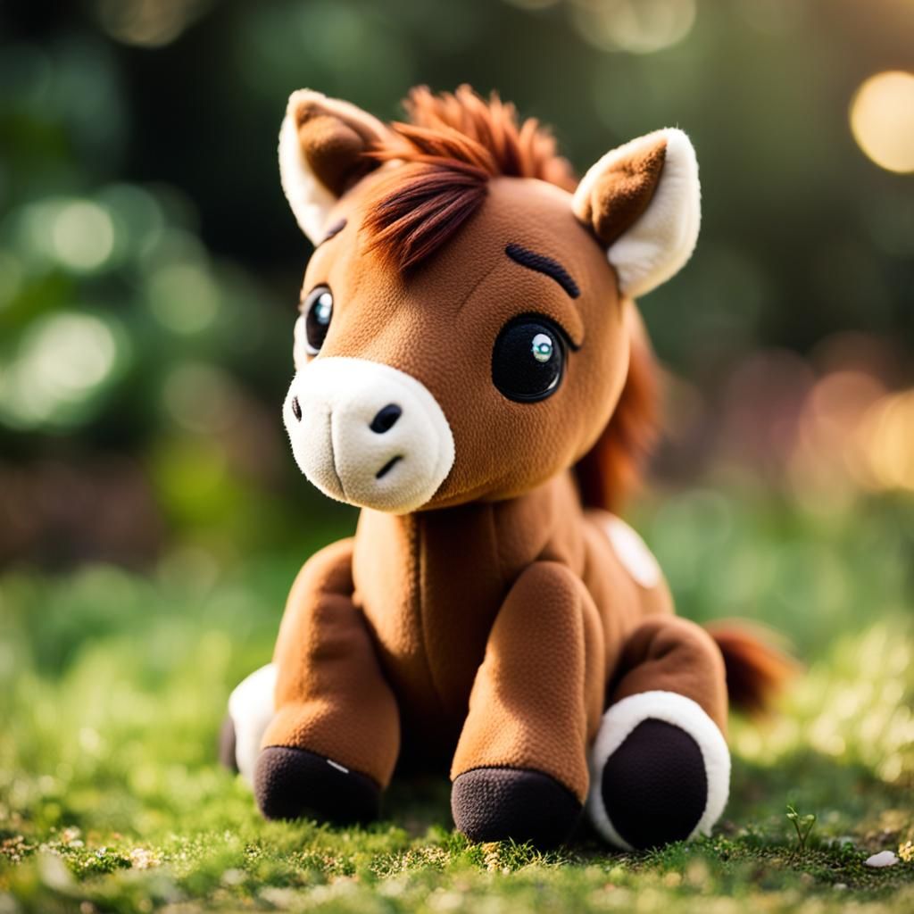 Adorable Brown Baby Horse Plushy in Natural Light