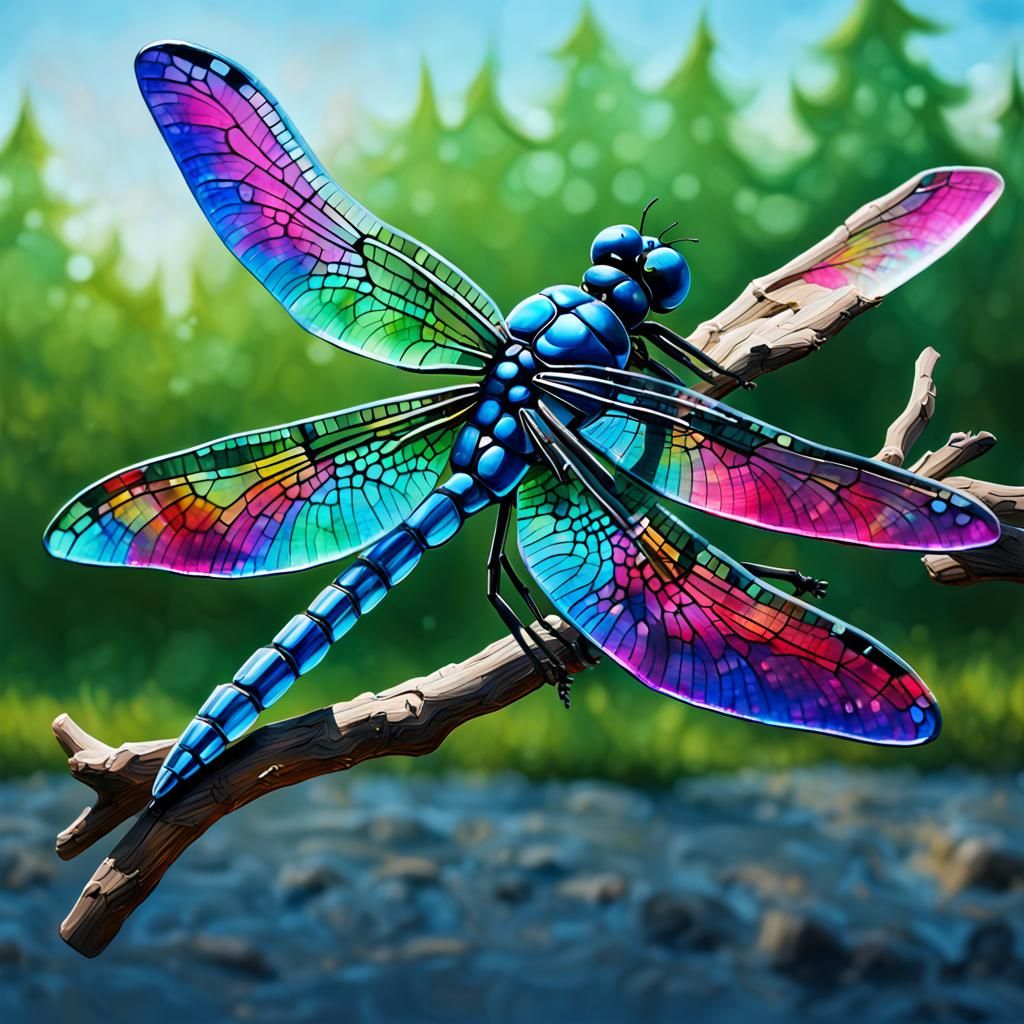Glass Dragonfly in Graffiti Splash Art Style