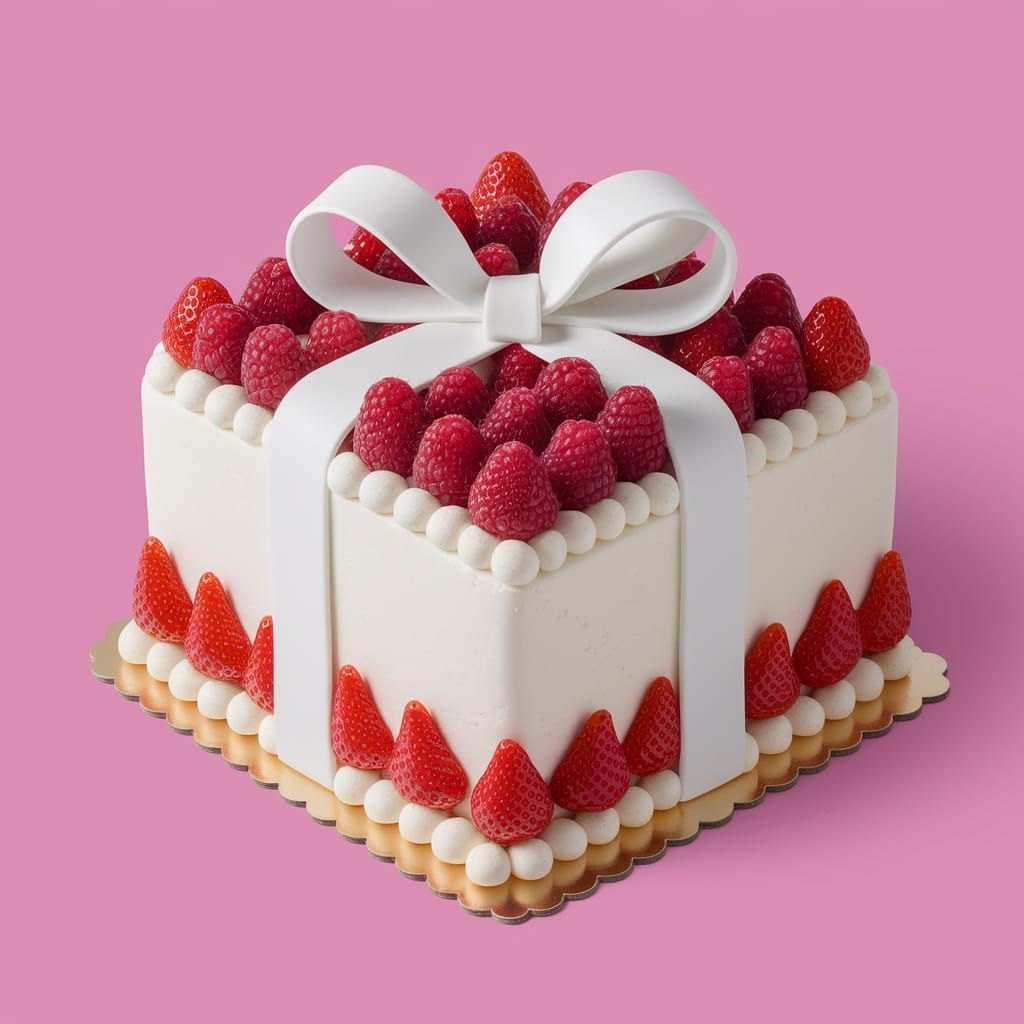Surreal Gift Box Cake with Fresh Fruits