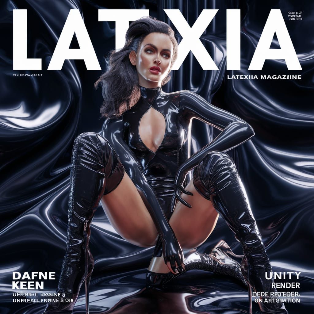 Magazine Cover: Model in Black Latex, 3D Render