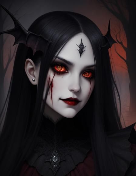 Mesmerizing Vampire Goddess Close-Up Portrait