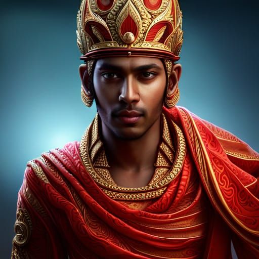 Radiant Hindu God Mangala in Indo-Futurist Style