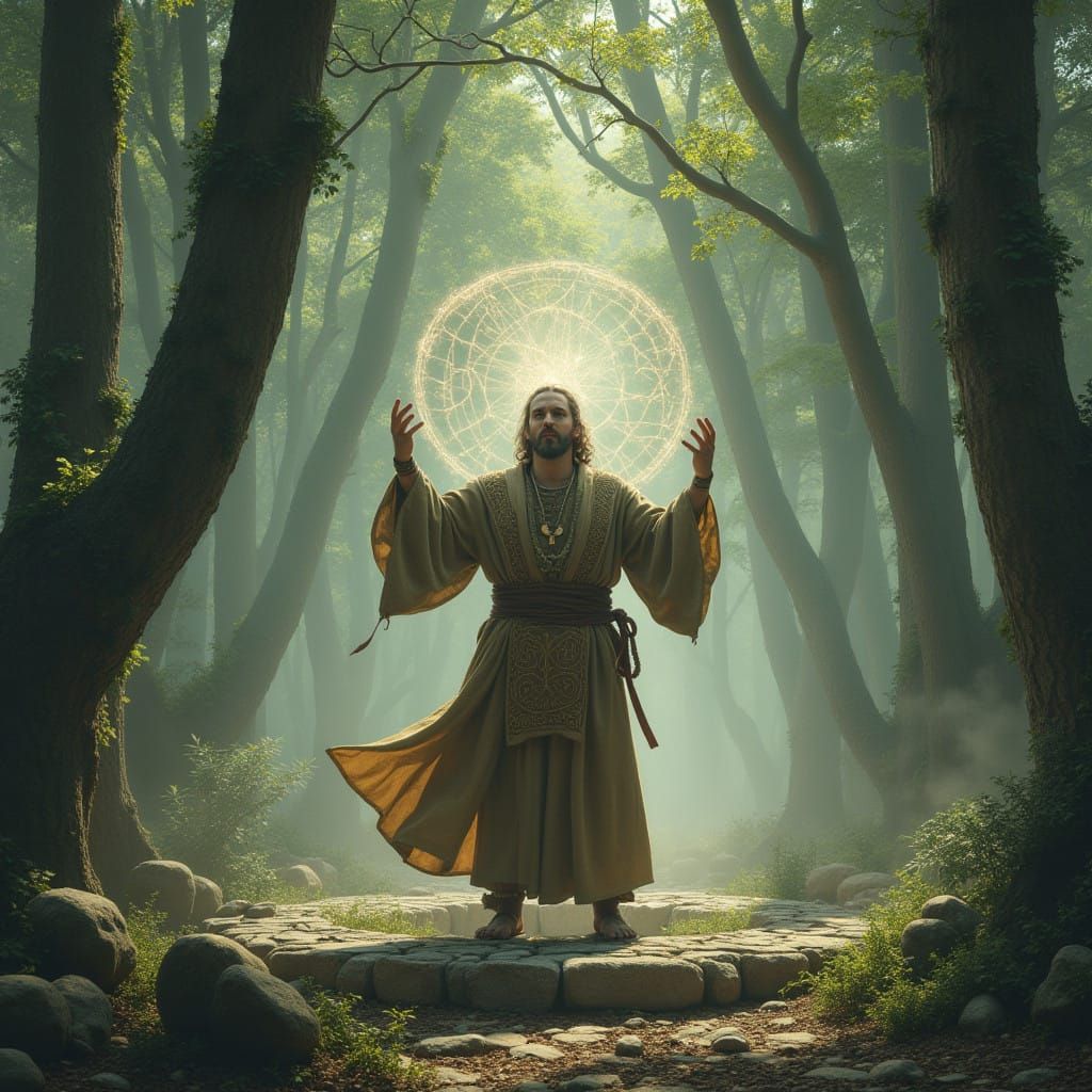 Epic Fantasy Druid in Ancient Stone Circle