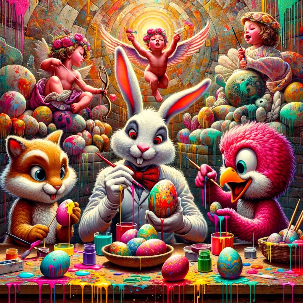 Vibrant Easter Egg Artists Gather in Street Art Style