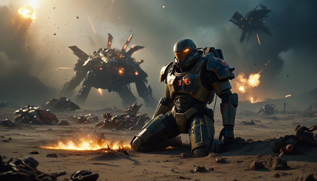 Gritty War-Torn Commander Rises from Scorched Battlefield