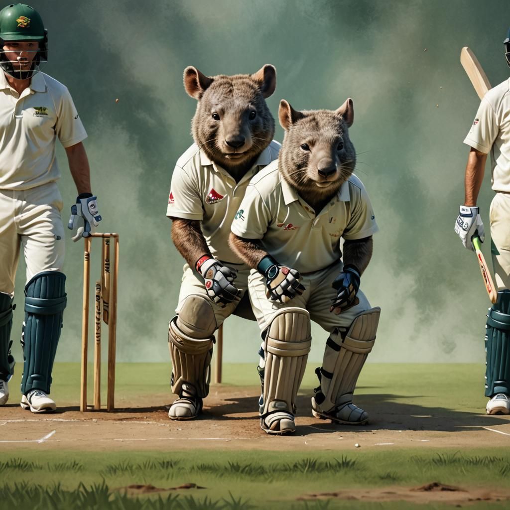 Hyperrealistic Wombat Cricketer Splash Art