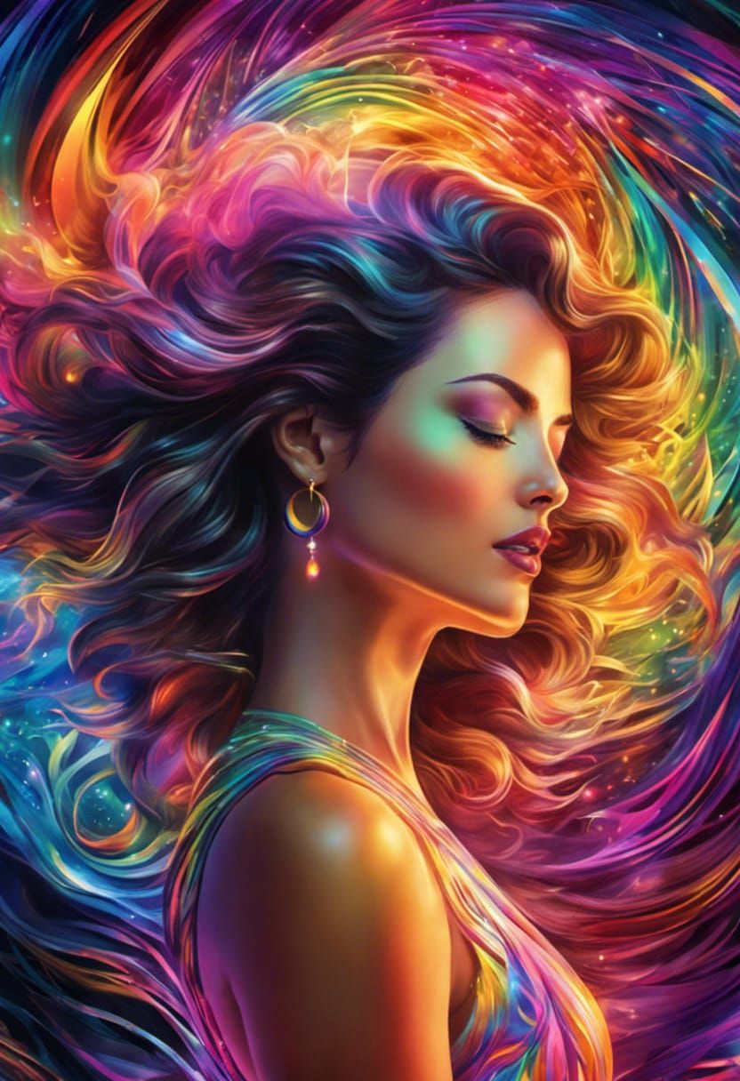 A woman surrounded by soundwaves - feeling the music