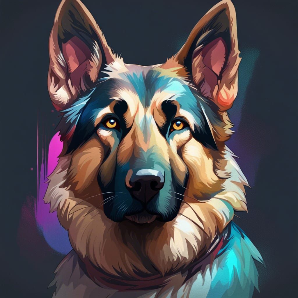 Detailed Portrait of Aging German Shepherd Husky Mix