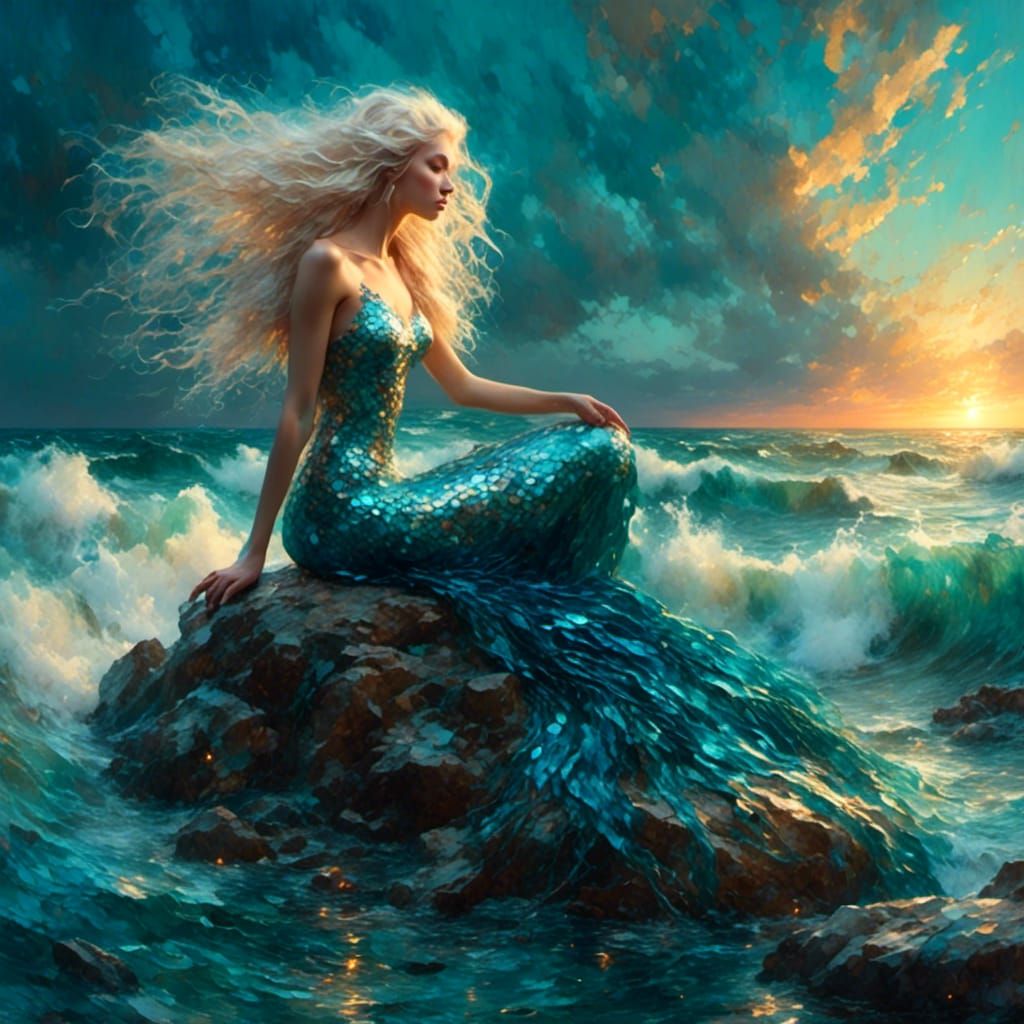 Mermaid in Dreamy Oceanic Scene, Digital Art
