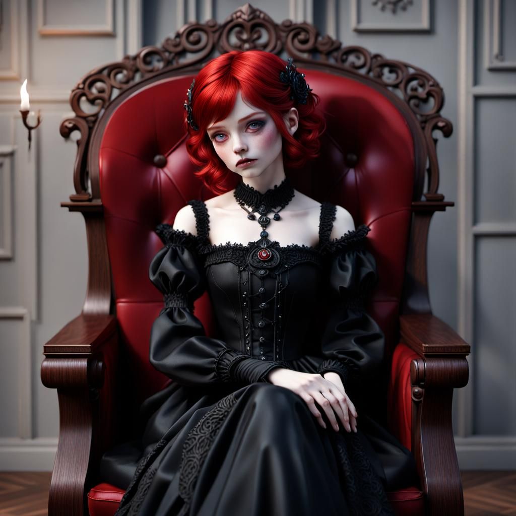 Gothic Porcelain Doll in Library: Fantasy Concept Art
