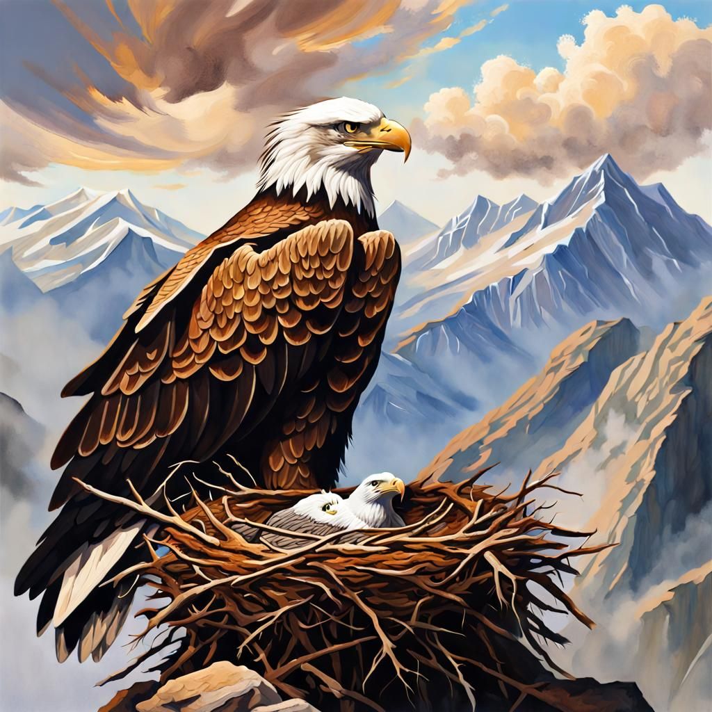 Eagle's Nest in the Mountains: Gouache Style