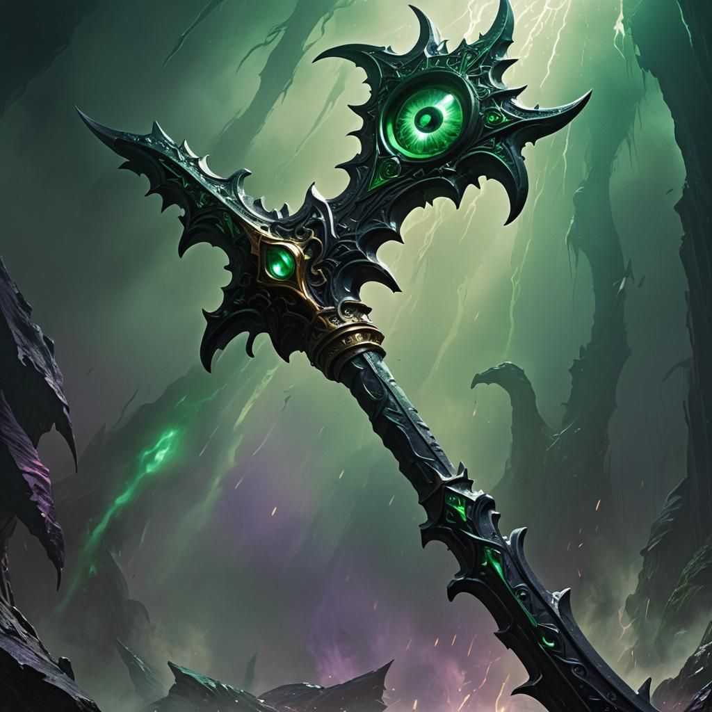 Emerald Eye Glaive Staff in Dark Fantasy Style