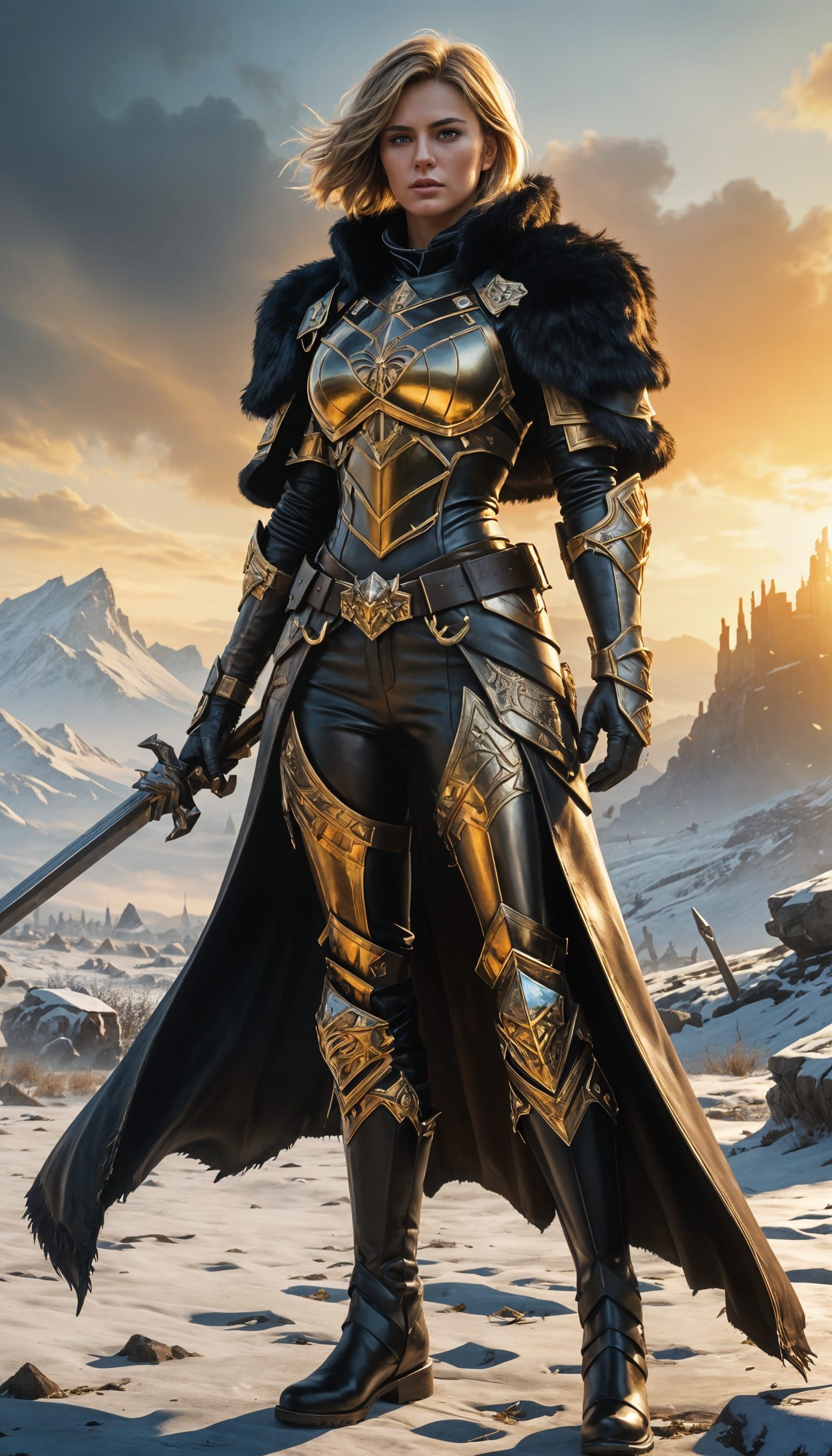 Hyperrealistic Paladin on Battlefield in Warcraft Style