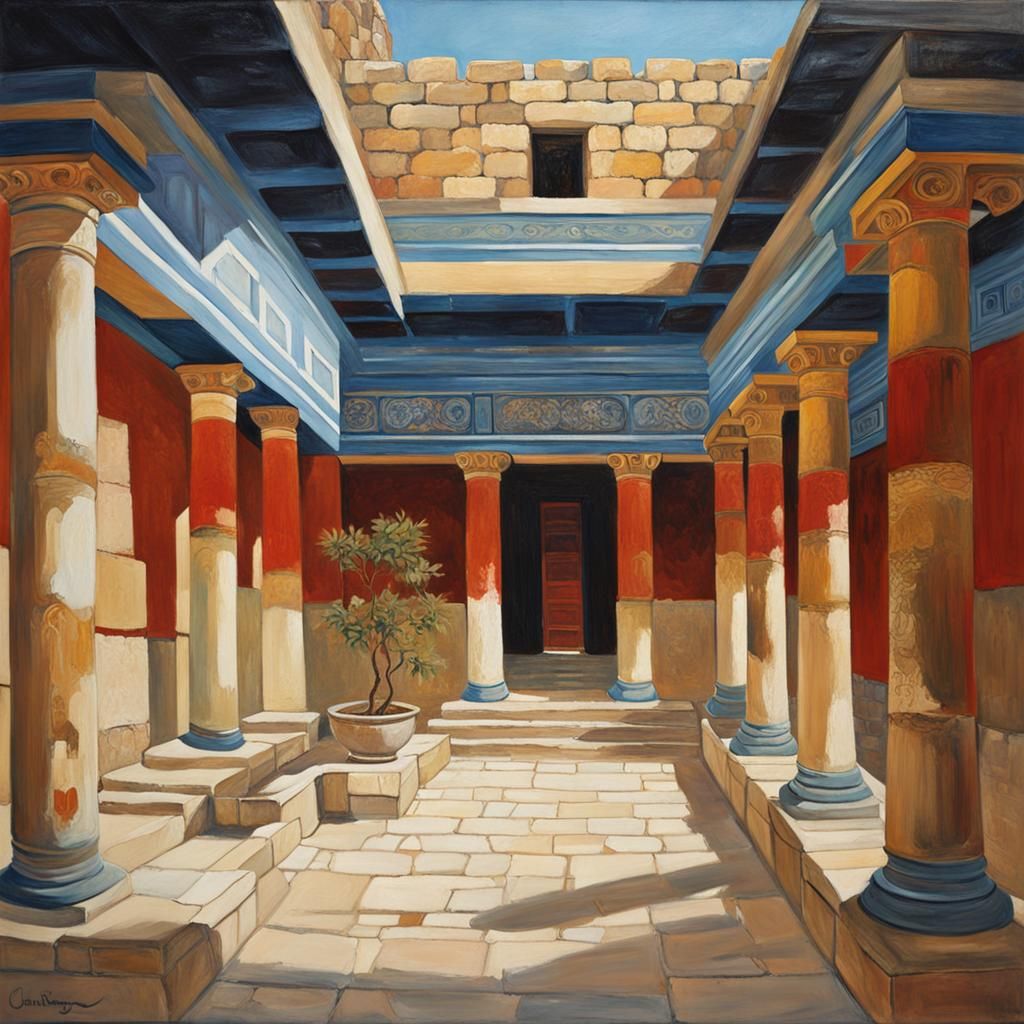 Knossos Palace Interior: Oil Painting in Realistic Style