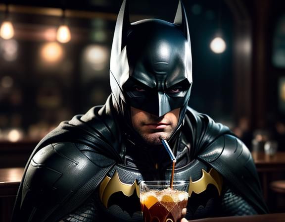 Batman Portrait in Cafe at Night