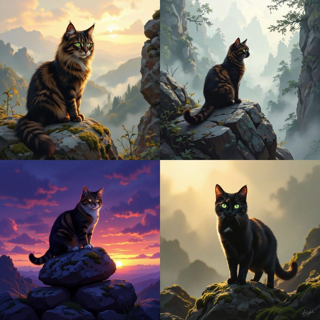 Brown Black Cat Standing on Tall Rocks
