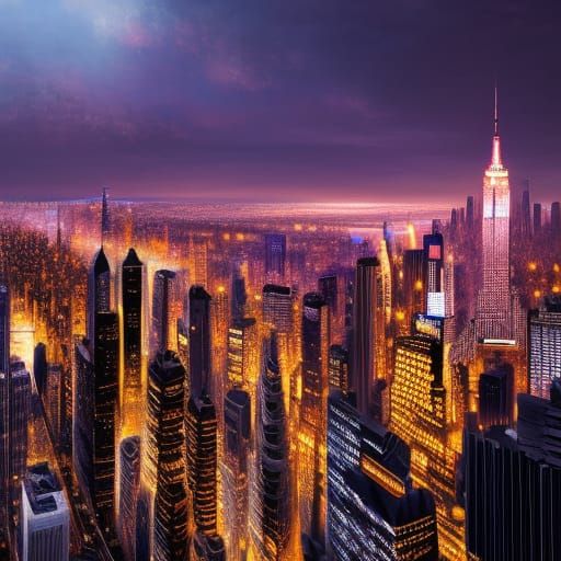 Galactic New York City Sunset: Digital Matte Painting