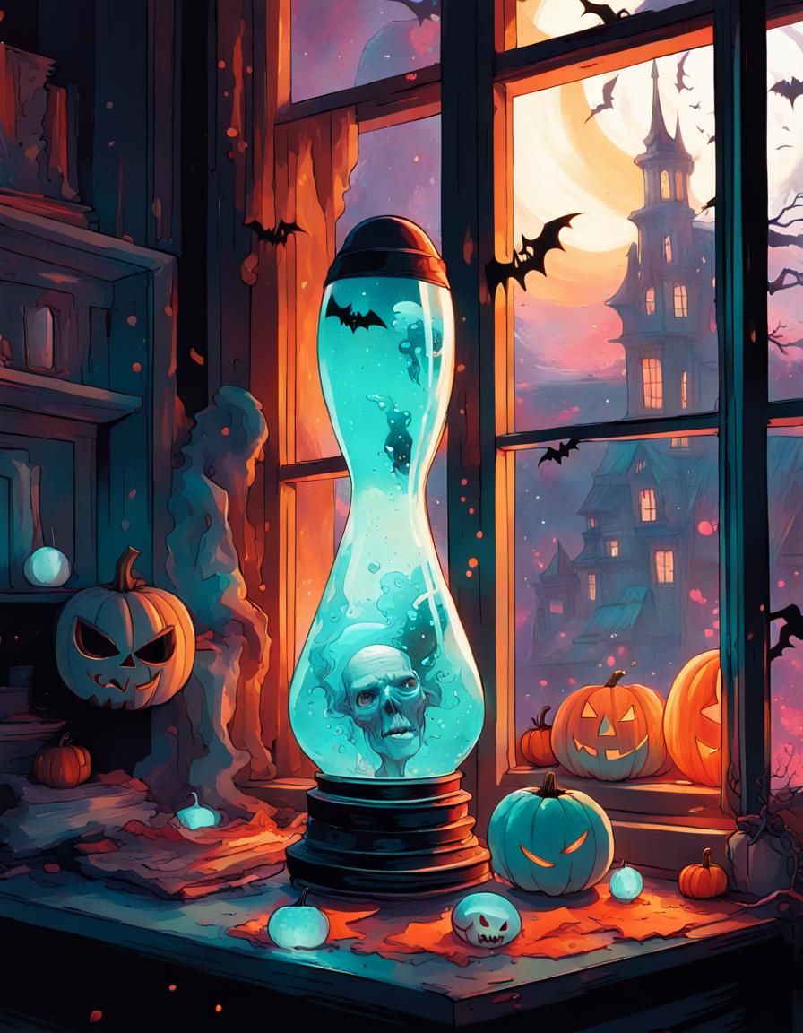 Glowing Halloween Lava Lamp in Fantasy Art Style
