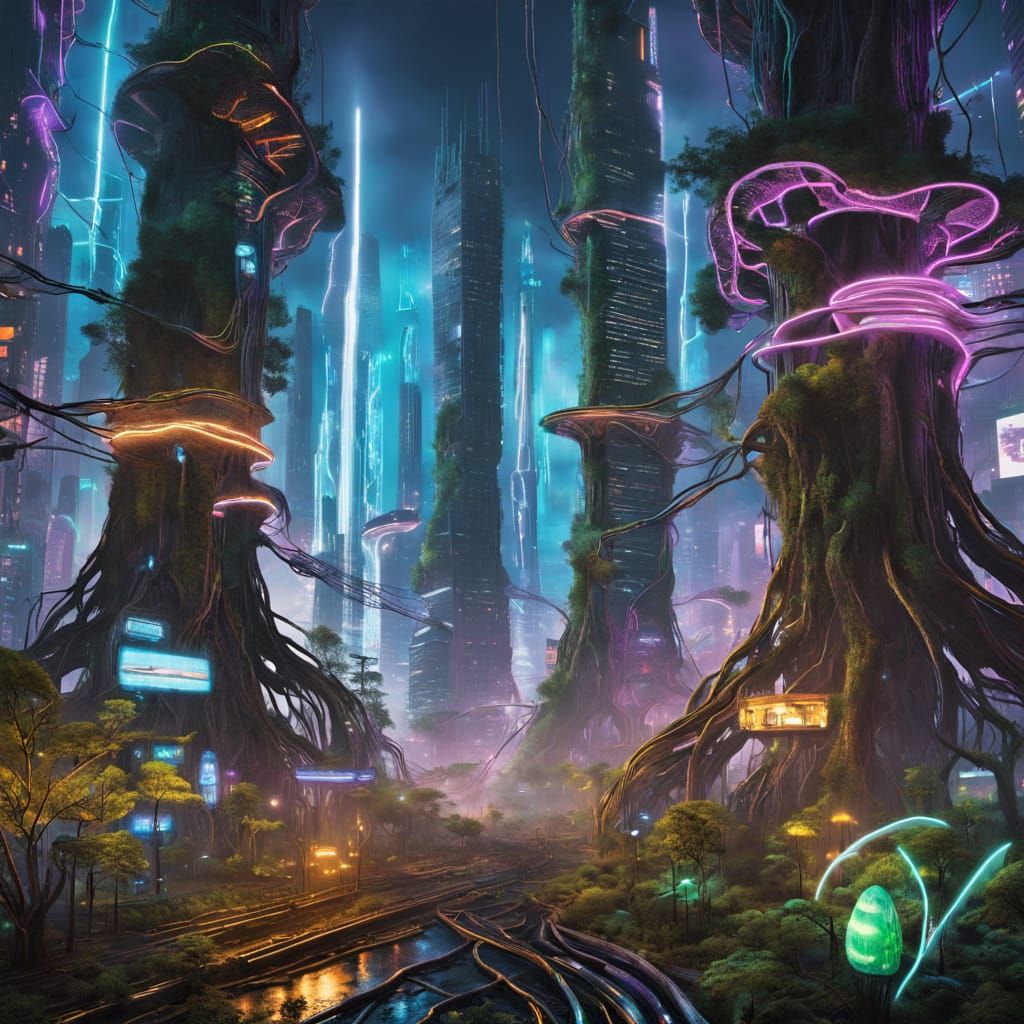 A neon-soaked futuristic metropolis