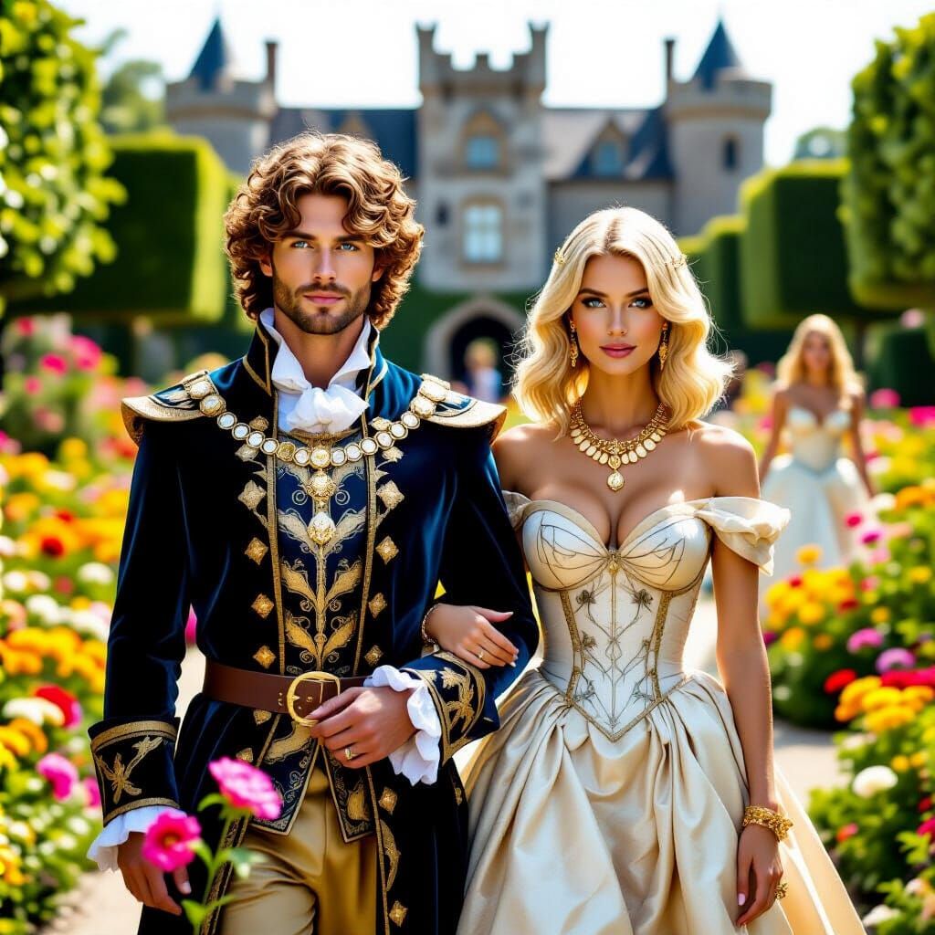 King and Queen in Liquid Flower Castle Garden