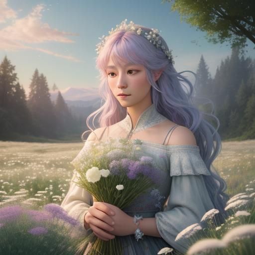 Female Centaur in Wildflower Meadow: Fantasy Art
