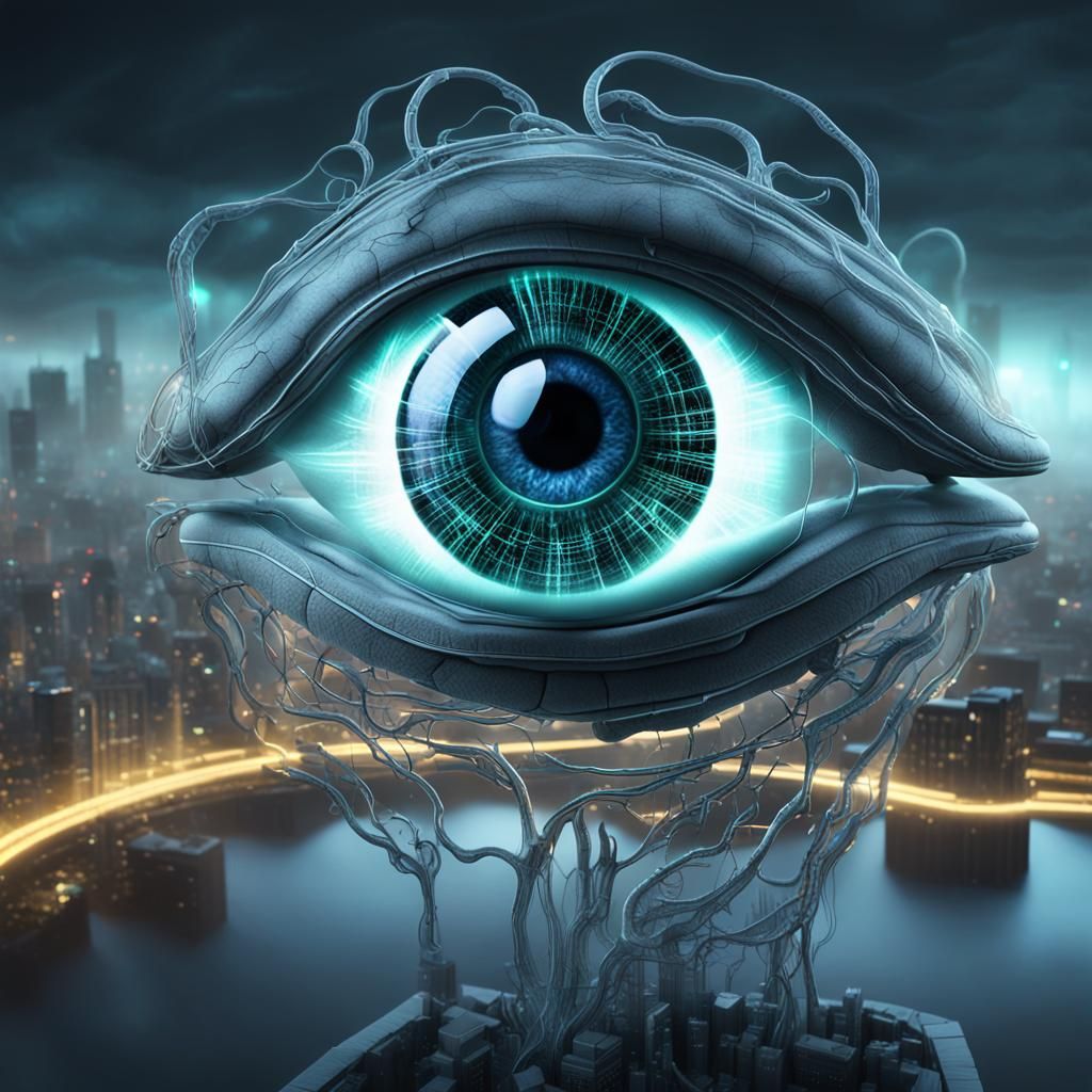 Cybergothic Eye and Brain in Glass, 3D Render