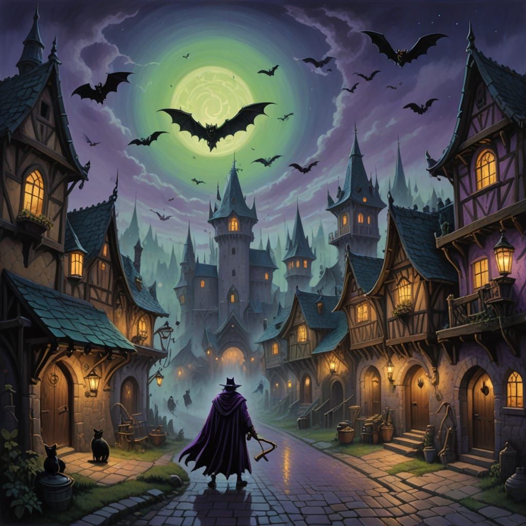 Medieval Fantasy Village Under Dark Magic Spell