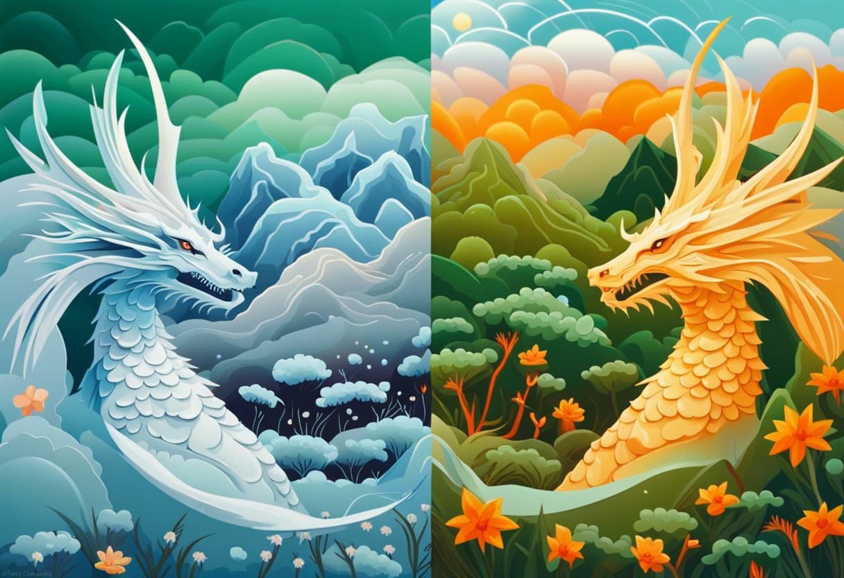 Icy Winter Dragon Versus Green Spring Phoenix