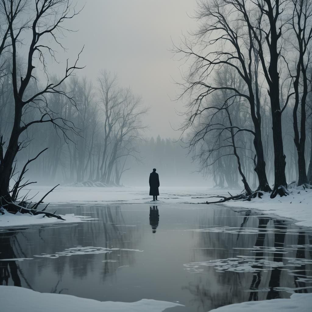 Frozen Lake Figure in Expressionist Style