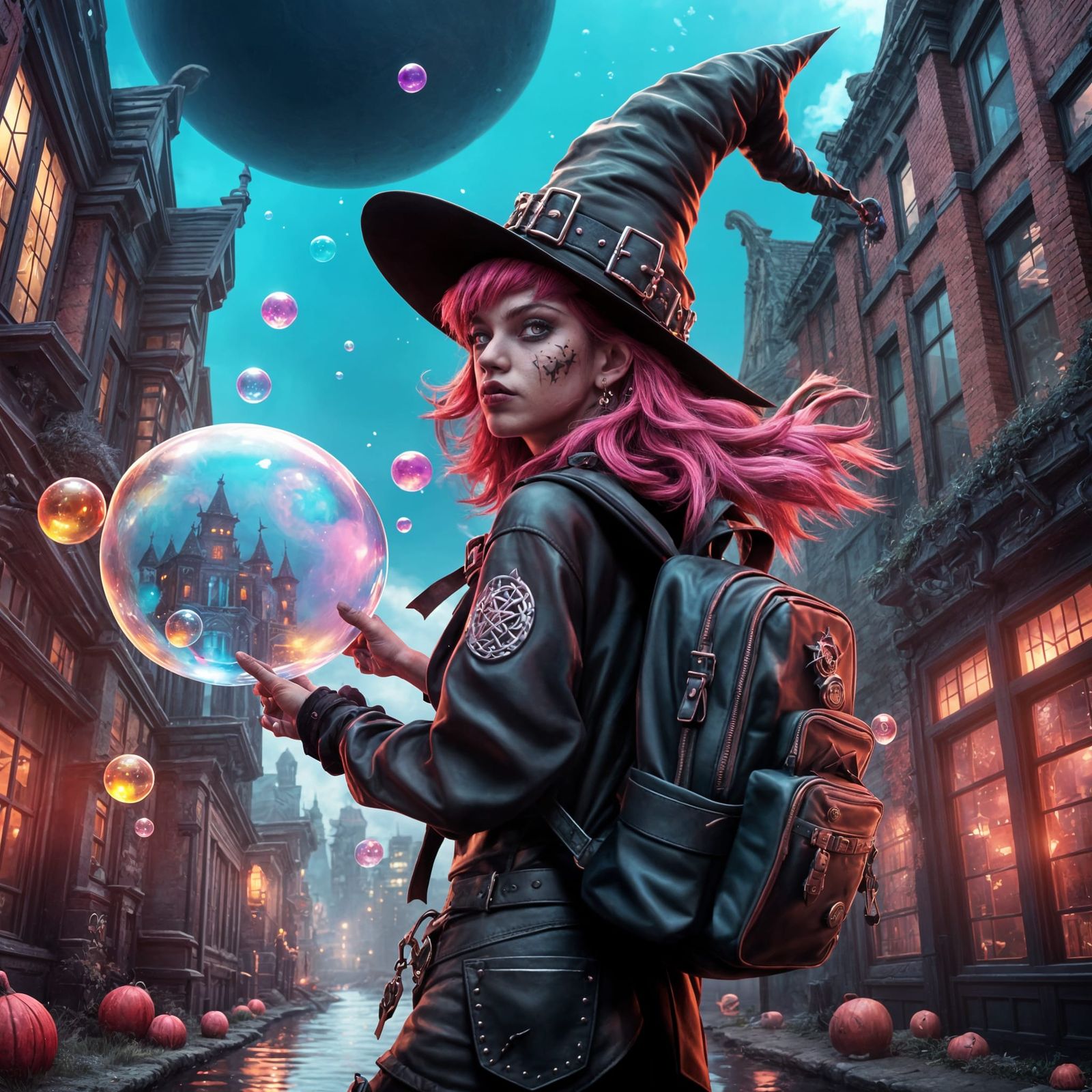 Punk Rock Witch Teenager in Digital Art Style