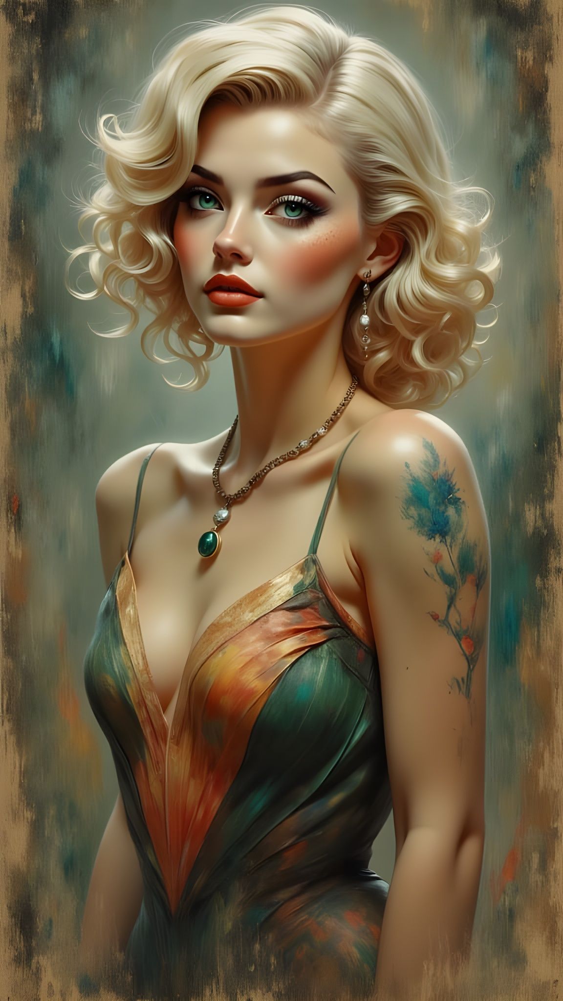 Blond Pin-Up in Art Nouveau Style