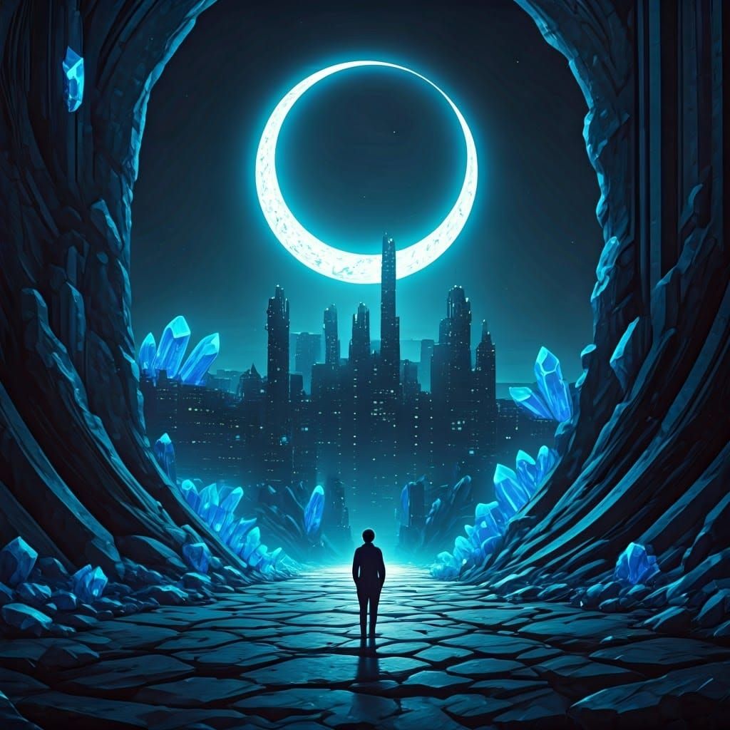 Sapphire Moon Over Neon Cityscape