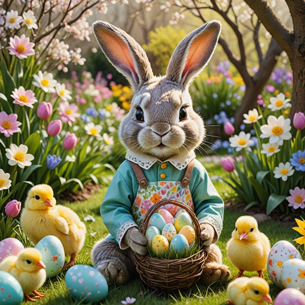 Joyful Easter Scene with Whimsical Illustration