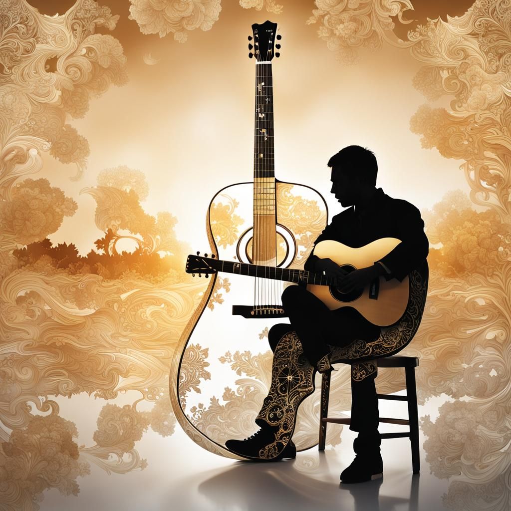 Acoustic Guitar Double Exposure in Four Seasons