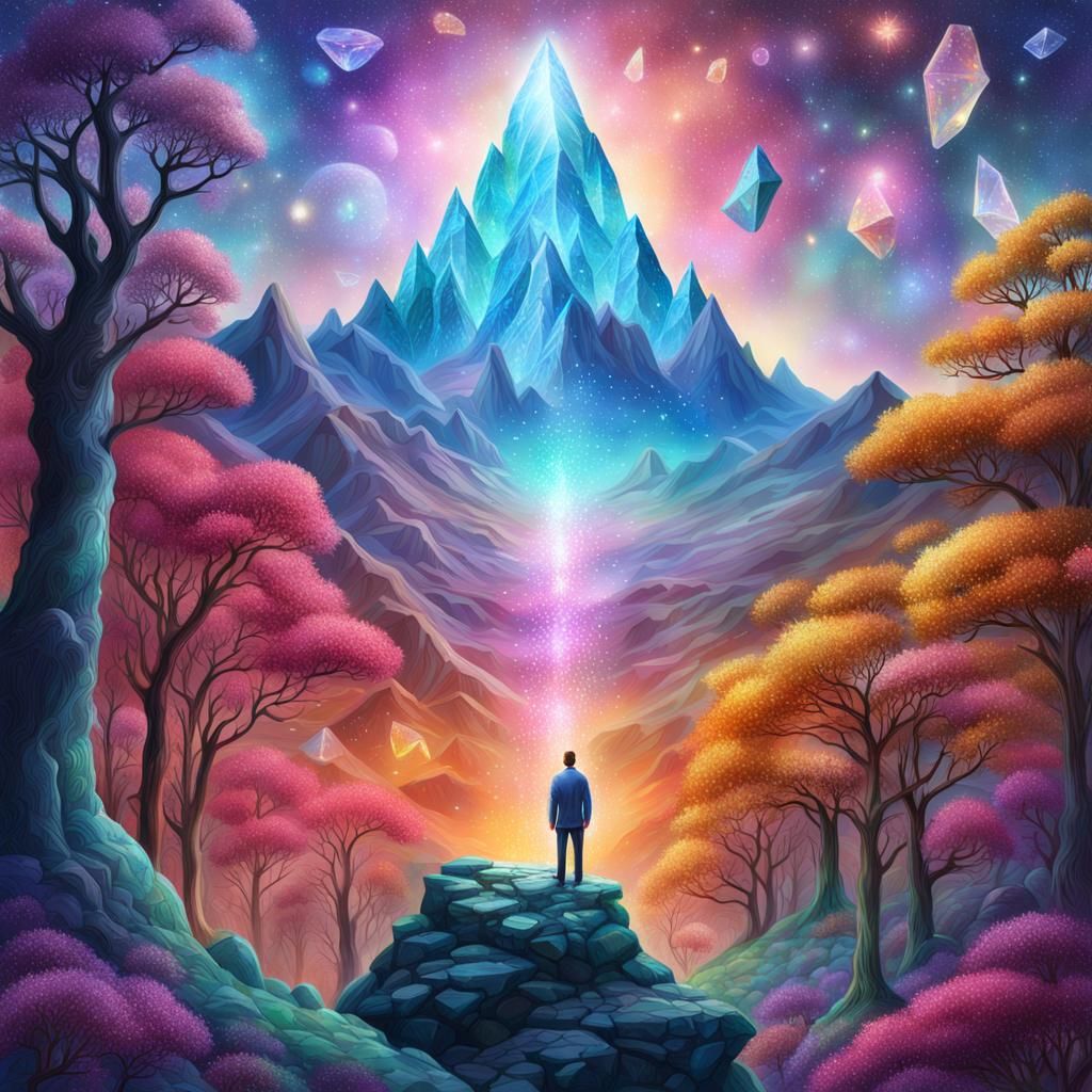 Crystal Mountain and Enigmatic Man: Astral Illustration