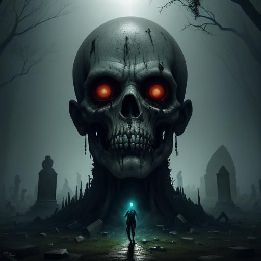 Zombie in Crystal Ball in Haunted Cemetery
