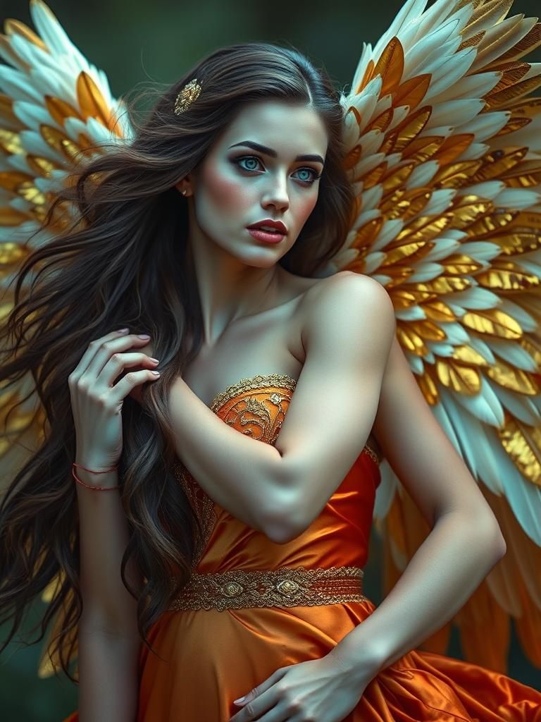 Flamenco Angel with Gold Foil and Feathers