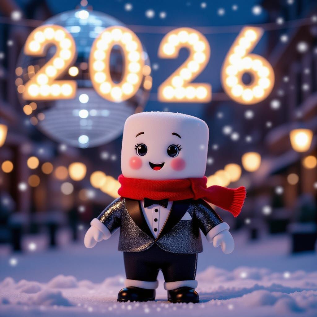 Charming Marshmallow Man Rings in 2026 in Festive Style
