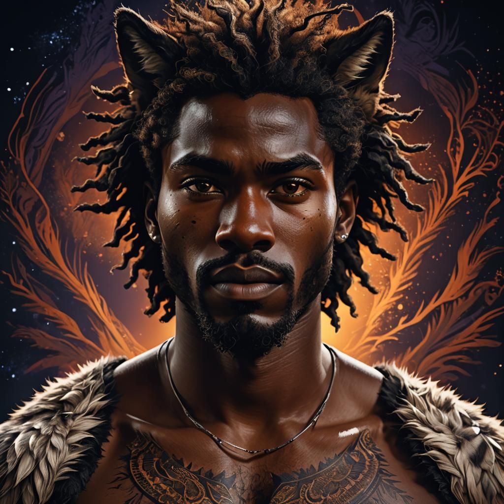 Majestic Black Wolf Hybrid Portraits in Hyper-Realistic Digi...