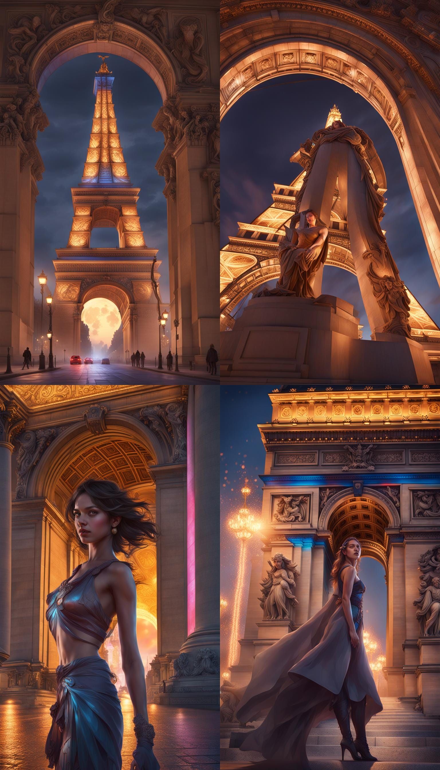 Arc de Triomphe at Night: Hyperdetailed Art Nouveau Portrait