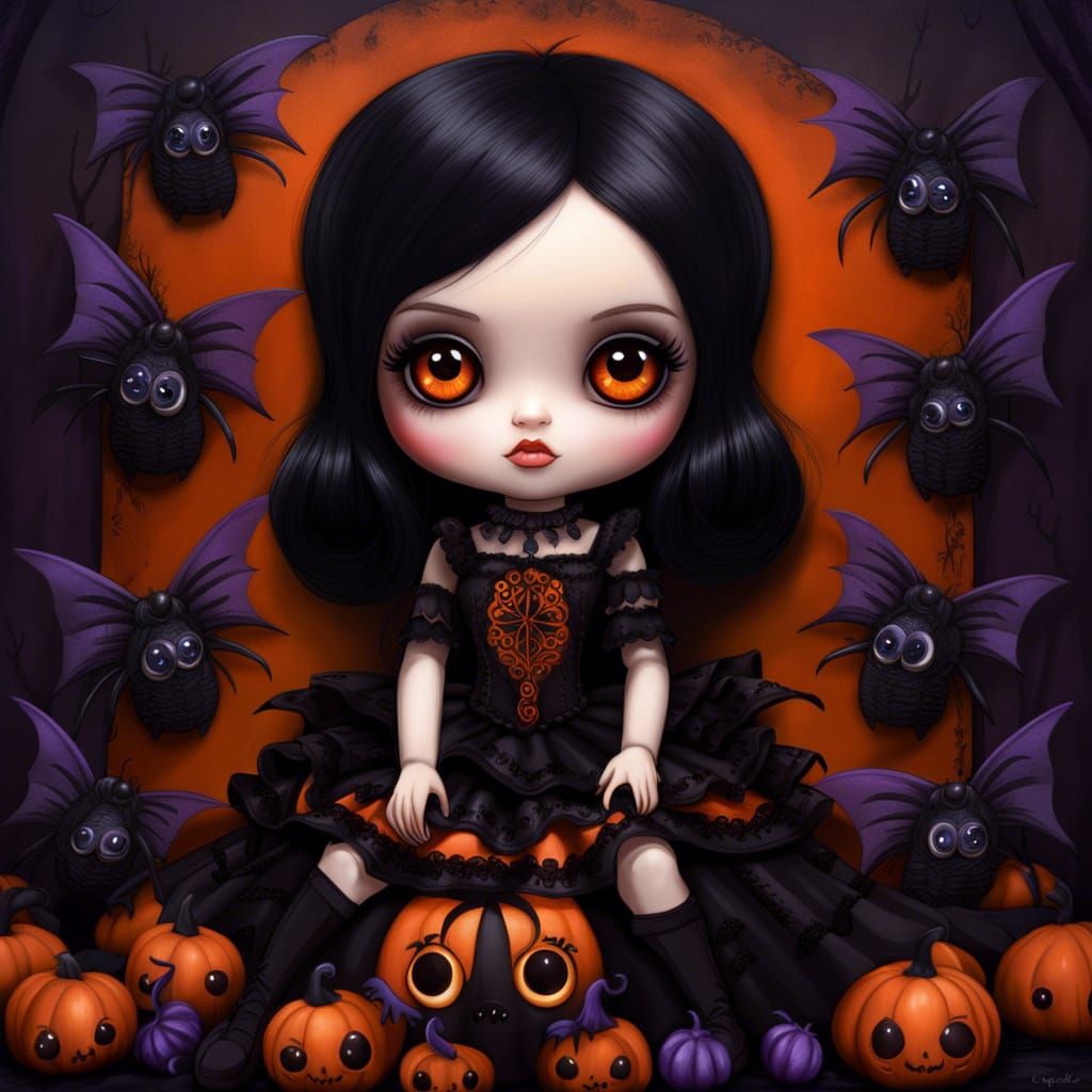 Spooky Gothic Doll Portrait in 3D Digital Art Style