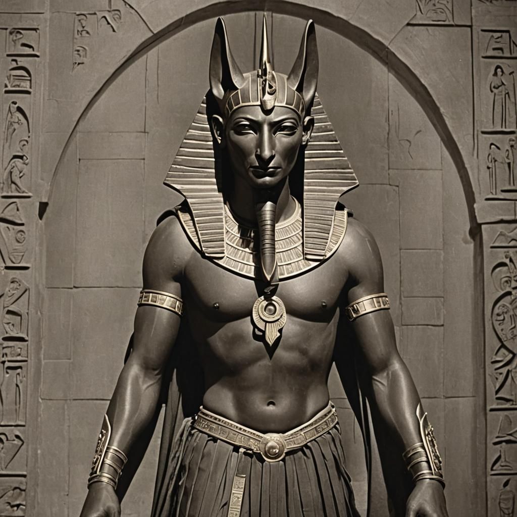 Anubis: Lord of the Afterlife in Vintage Movie Poster Style