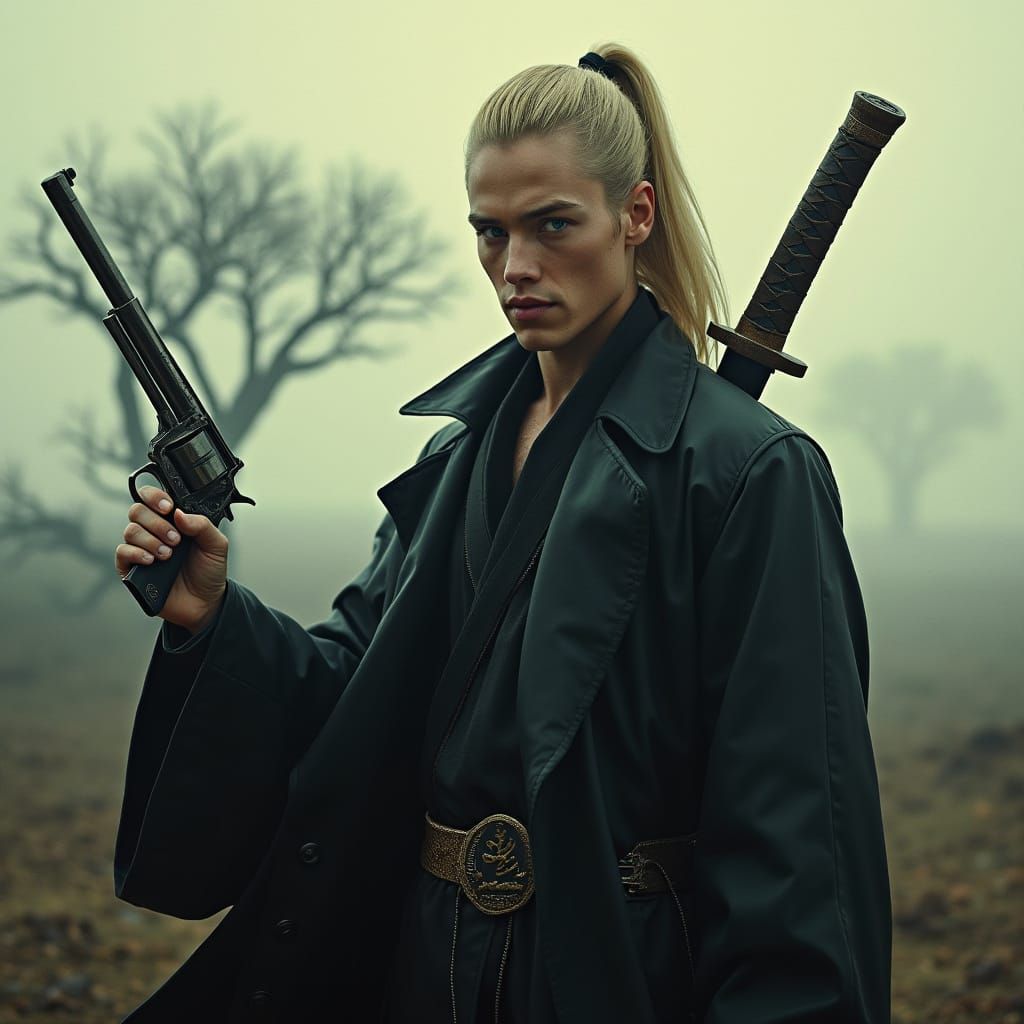 Cyberpunk Hero in a Desolate Landscape