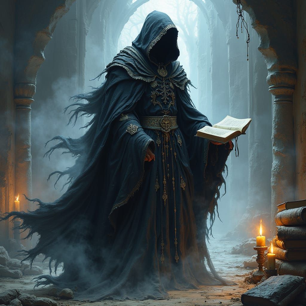 Gothic Necromancer in Mystical Study