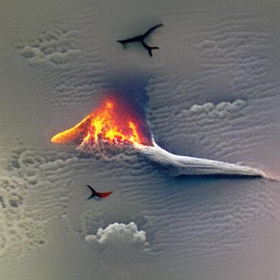 a plane flying over erupting volcano
