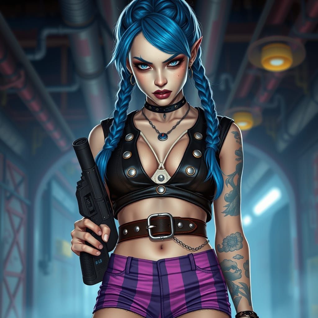 Gothic Cyberpunk Woman in Zaun's Underground